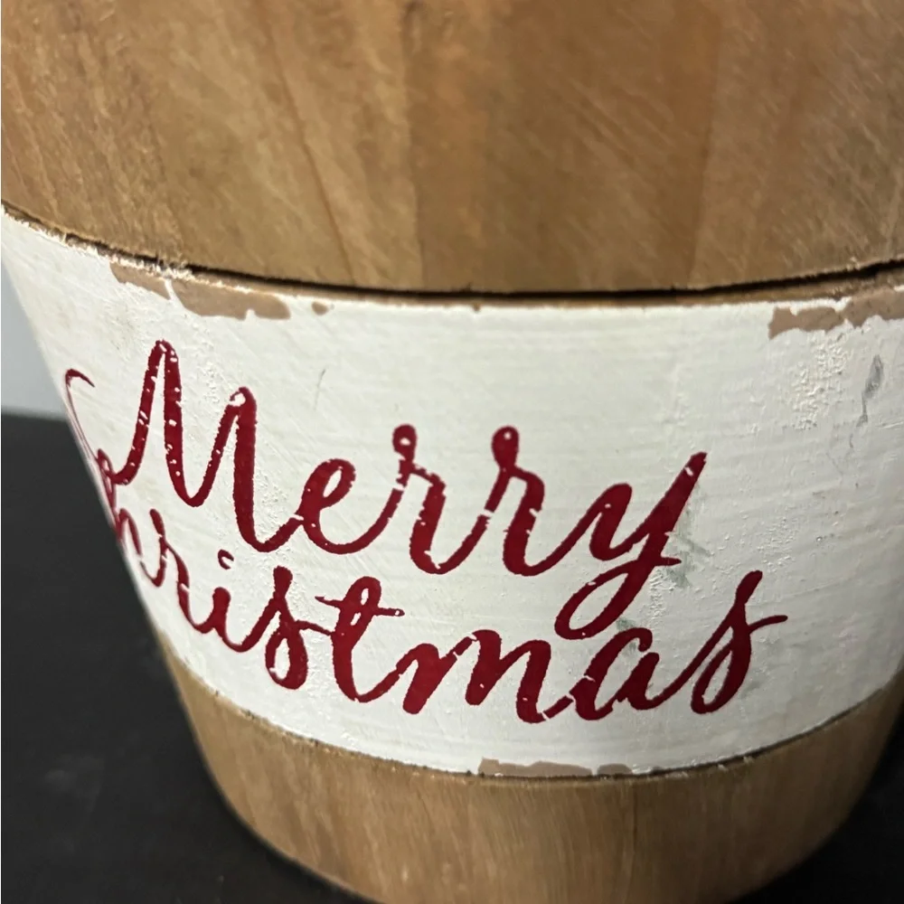 Rustic Merry Christmas Wooden Bucket - Picture 2 of 7